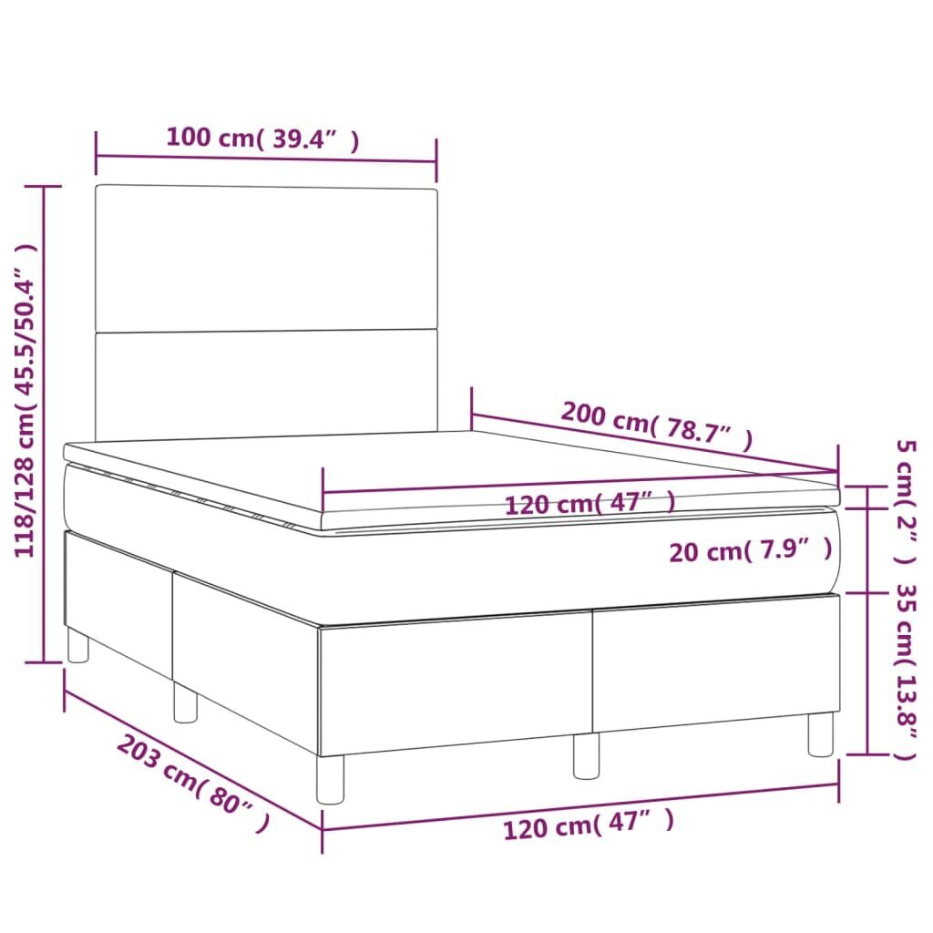 vidaXL atsperu gulta ar matraci, LED, pelēkbrūns audums, 120x200 cm cena un informācija | Gultas | 220.lv