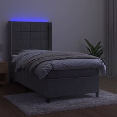 vidaXL atsperu gulta ar matraci, LED, gaiši pelēks samts, 80x200 cm cena un informācija | Gultas | 220.lv