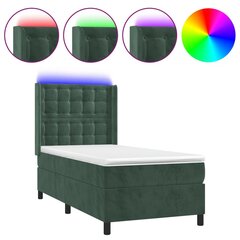 vidaXL atsperu gulta ar matraci, LED, tumši zaļš samts, 90x200 cm цена и информация | Кровати | 220.lv