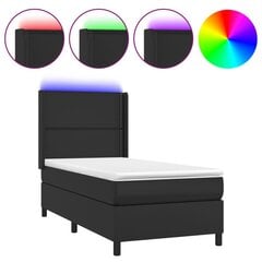 vidaXL atsperu gulta ar matraci, LED, melna, 90x200 cm, mākslīgā āda cena un informācija | Gultas | 220.lv