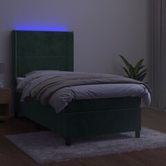 vidaXL atsperu gulta ar matraci, LED, tumši zaļš samts, 100x200 cm цена и информация | Кровати | 220.lv