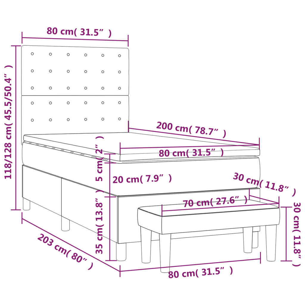 vidaXL atsperu gultas rāmis ar matraci, melna, 80x200 cm, audums цена и информация | Gultas | 220.lv