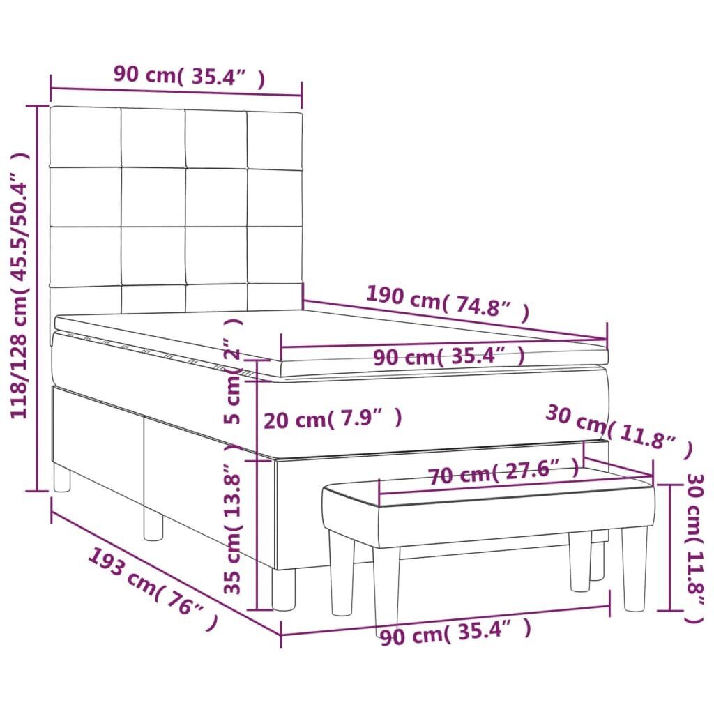 vidaXL atsperu gulta ar matraci, tumši pelēka, 90x190 cm, audums cena un informācija | Gultas | 220.lv