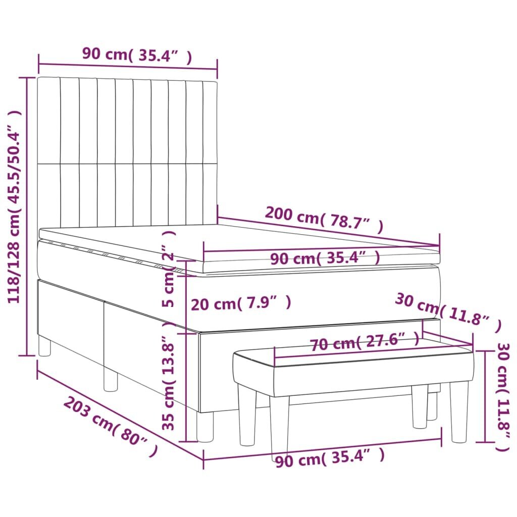 vidaXL atsperu gultas rāmis ar matraci, zils, 90x200 cm, audums cena un informācija | Gultas | 220.lv