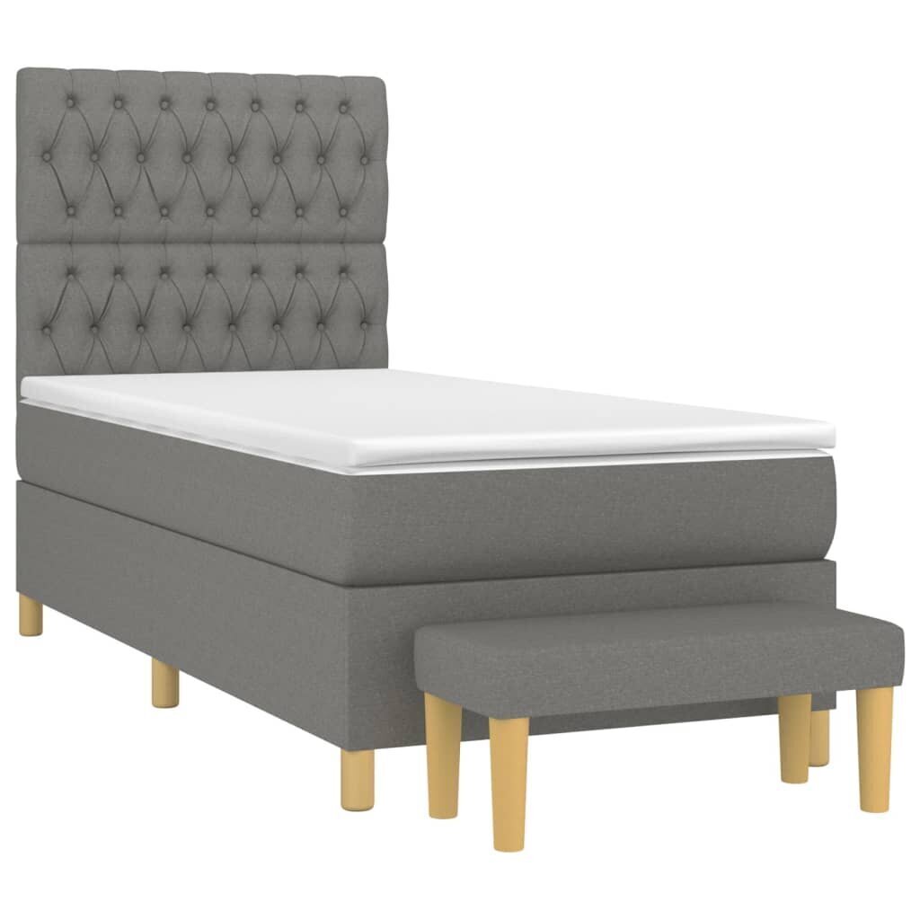 vidaXL atsperu gulta ar matraci, tumši pelēka, 90x190 cm, audums cena un informācija | Gultas | 220.lv