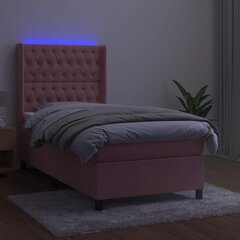 vidaXL atsperu gulta ar matraci, LED, rozā samts, 90x190 cm цена и информация | Кровати | 220.lv