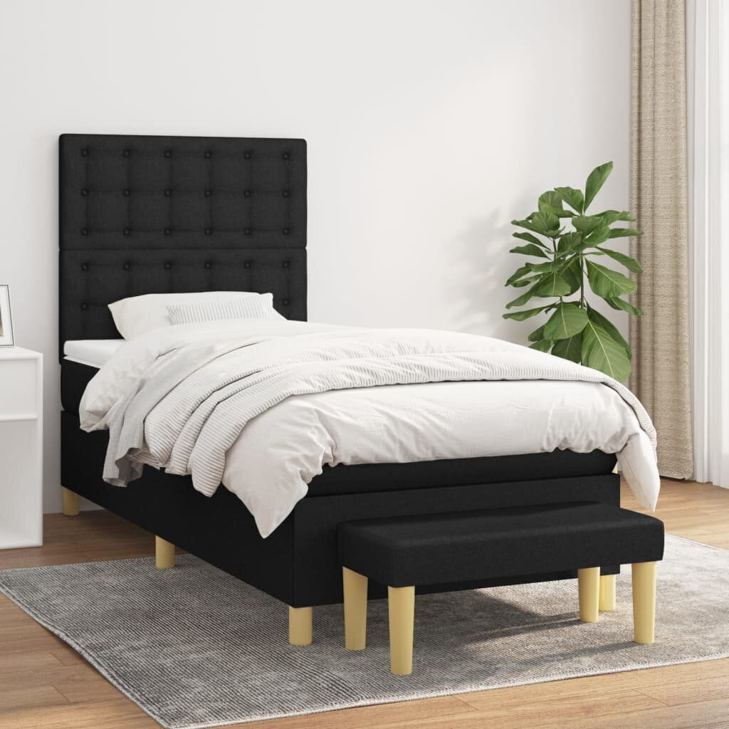 vidaXL atsperu gultas rāmis ar matraci, melna, 90x200 cm, audums cena un informācija | Gultas | 220.lv