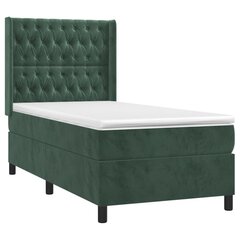 vidaXL atsperu gulta ar matraci, LED, tumši zaļš samts, 90x200 cm цена и информация | Кровати | 220.lv