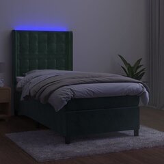 vidaXL atsperu gulta ar matraci, LED, tumši zaļš samts, 90x190 cm cena un informācija | Gultas | 220.lv