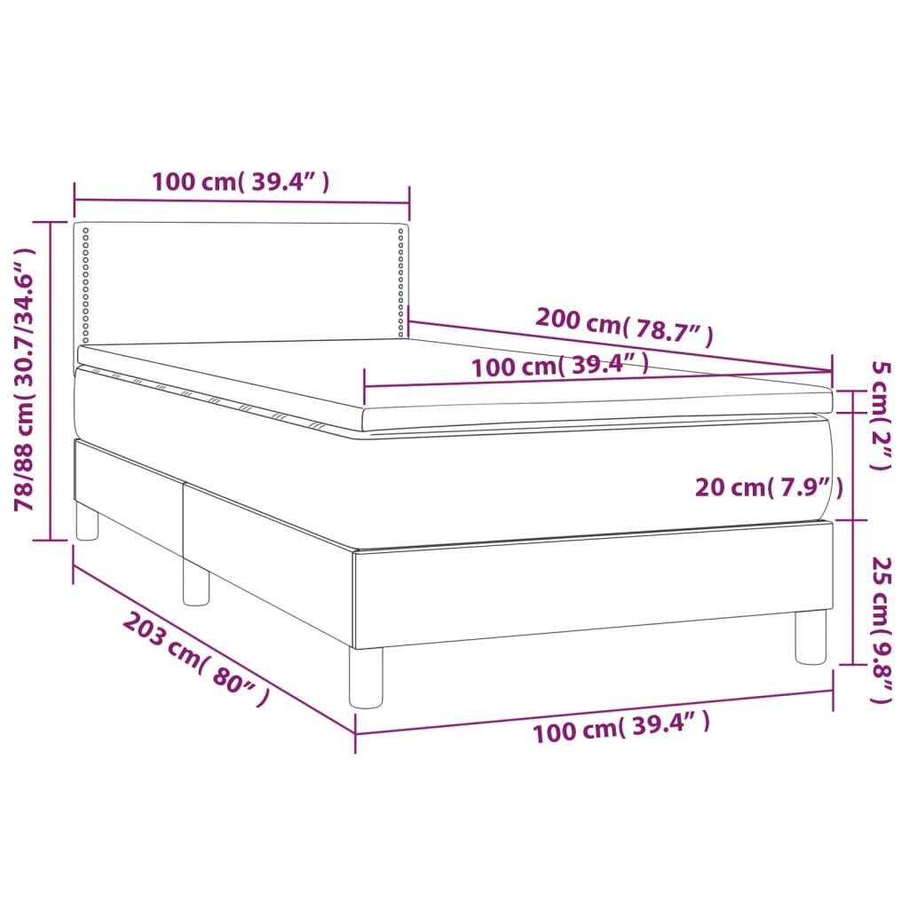 vidaXL atsperu gultas rāmis ar matraci, gaiši pelēka audums, 100x200cm cena un informācija | Gultas | 220.lv