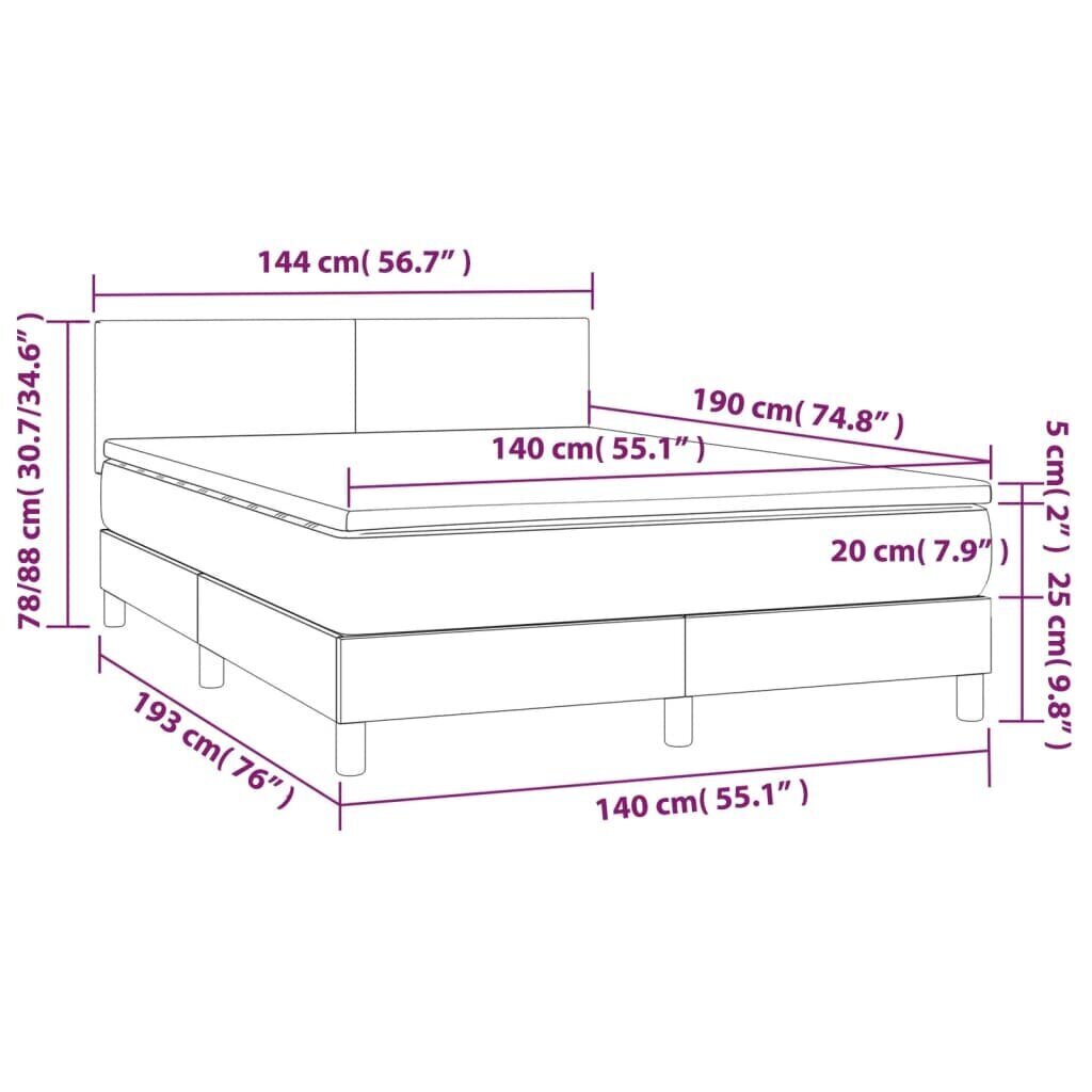 vidaXL atsperu gulta ar matraci, pelēks, 140x190 cm, mākslīgā āda цена и информация | Gultas | 220.lv