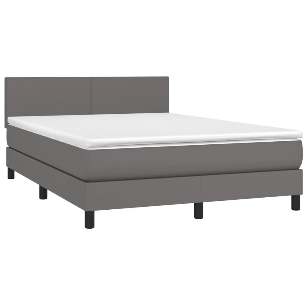 vidaXL atsperu gulta ar matraci, pelēks, 140x190 cm, mākslīgā āda cena un informācija | Gultas | 220.lv