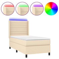 vidaXL atsperu gulta ar matraci, LED, krēmkrāsas audums, 90x200 cm cena un informācija | Gultas | 220.lv