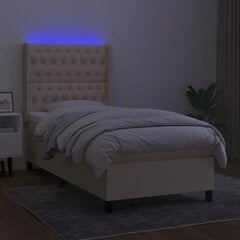 vidaXL atsperu gulta ar matraci, LED, krēmkrāsas audums, 90x200 cm цена и информация | Кровати | 220.lv