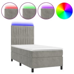 vidaXL atsperu gulta ar matraci, LED, gaiši pelēks samts, 80x200 cm цена и информация | Кровати | 220.lv