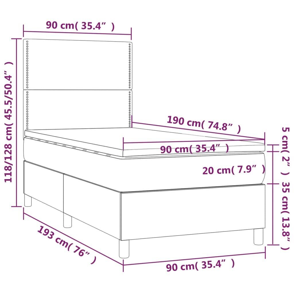 vidaXL atsperu gulta ar matraci, tumši pelēka, 90x190 cm, audums cena un informācija | Gultas | 220.lv