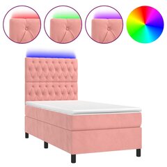 vidaXL atsperu gulta ar matraci, LED, rozā samts, 80x200 cm cena un informācija | Gultas | 220.lv