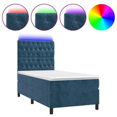 vidaXL atsperu gulta ar matraci, LED, tumši zils samts, 90x200 cm cena un informācija | Gultas | 220.lv