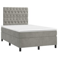vidaXL atsperu gulta ar matraci, LED, gaiši pelēks samts, 120x200 cm цена и информация | Кровати | 220.lv