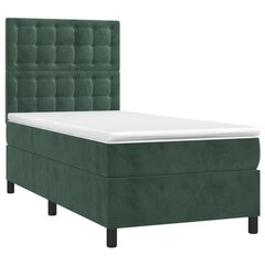 vidaXL atsperu gulta ar matraci, LED, tumši zaļš samts, 90x190 cm cena un informācija | Gultas | 220.lv