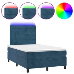 vidaXL atsperu gulta ar matraci, LED, tumši zils samts, 120x200 cm cena un informācija | Gultas | 220.lv