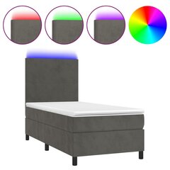 vidaXL atsperu gulta ar matraci, LED, tumši pelēks samts, 80x200 cm cena un informācija | Gultas | 220.lv