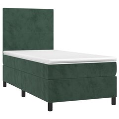 vidaXL atsperu gulta ar matraci, LED, tumši zaļš samts, 90x200 cm cena un informācija | Gultas | 220.lv