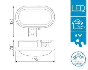 GTV LED lampa DELTA, 6W, IP54, 4000 K, LD-DELOW6WC-NB cena un informācija | Sienas lampas | 220.lv