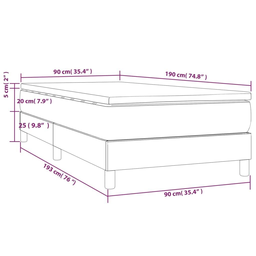 vidaXL atsperu gultas rāmis ar matraci, zils, 90x190 cm, audums cena un informācija | Gultas | 220.lv