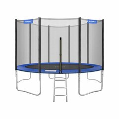 Batuts Ø 427 cm ar drošības tīklu, kāpnēm un polsterētiem stabiem, zilā krāsā цена и информация | Батуты | 220.lv