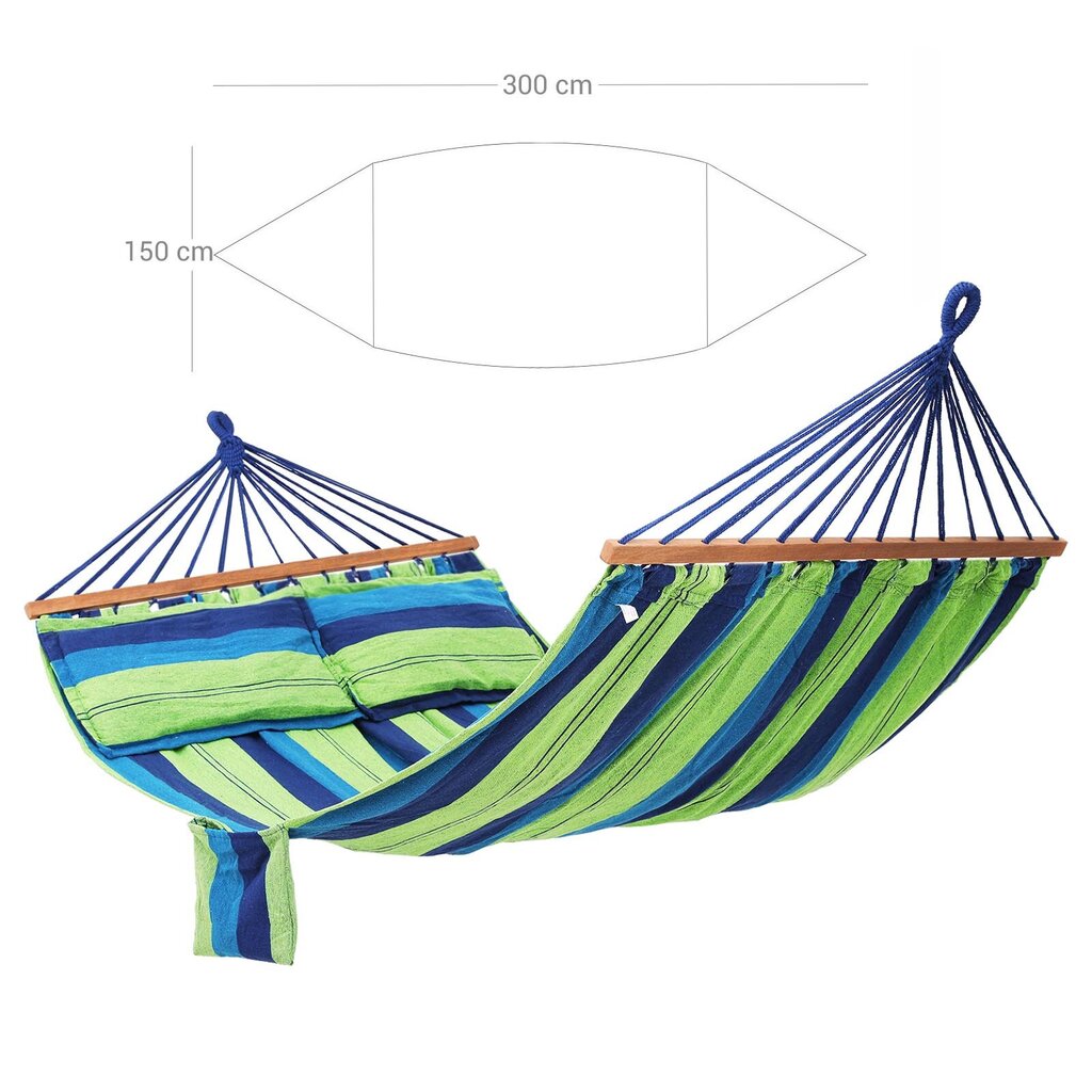 Šūpuļtīkls 2 personām 210 x 150 cm., zilā/zaļā krāsā цена и информация | Šūpuļtīkli | 220.lv