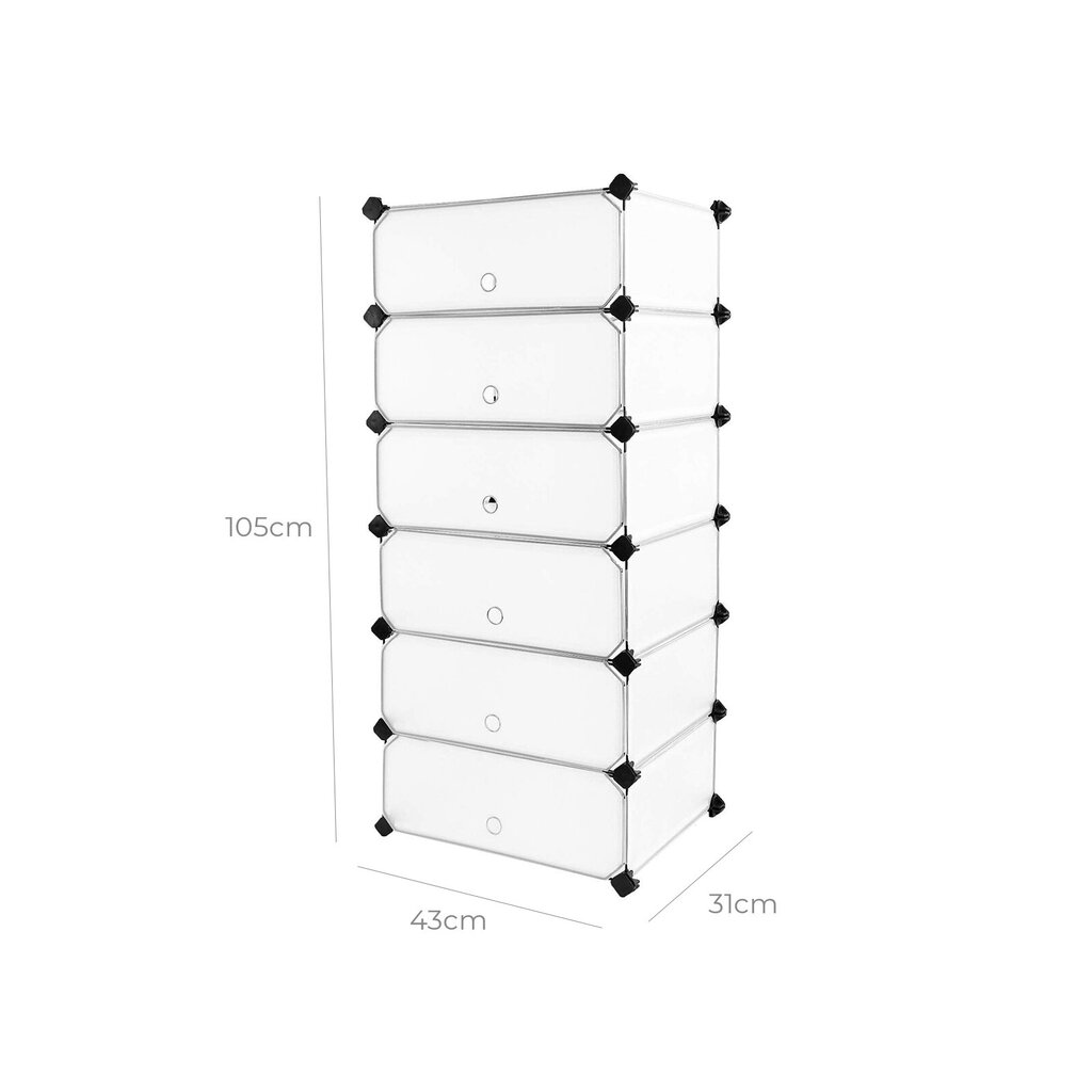 Plastmasas apavu plaukts, 6 nodalījumi, balts cena un informācija | Apavu skapji, apavu plaukti, priekšnama soliņi | 220.lv