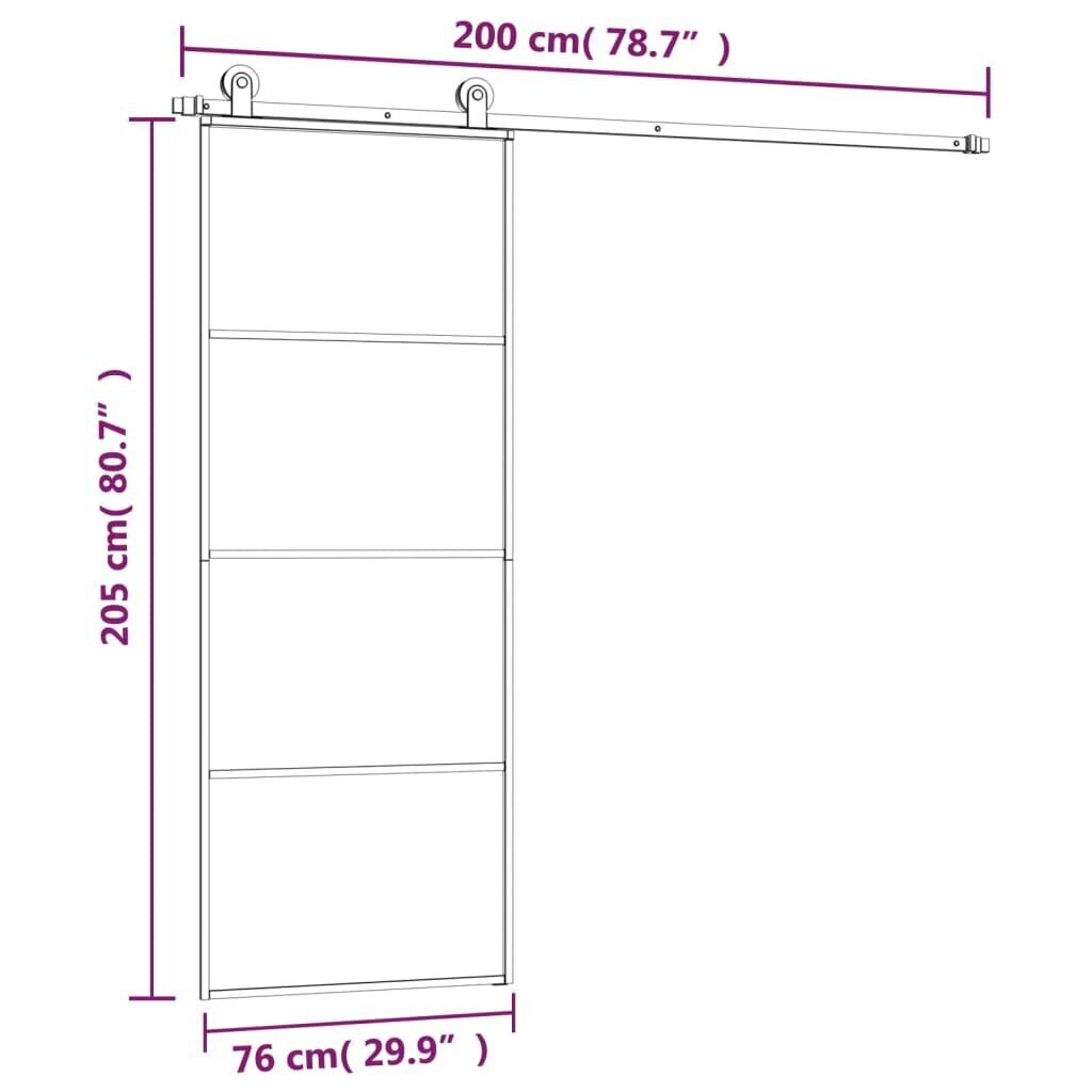 vidaXL bīdāmās durvis ar stiprinājumiem, stikls, alumīnijs, 76x205 cm cena un informācija | Iekšdurvis | 220.lv