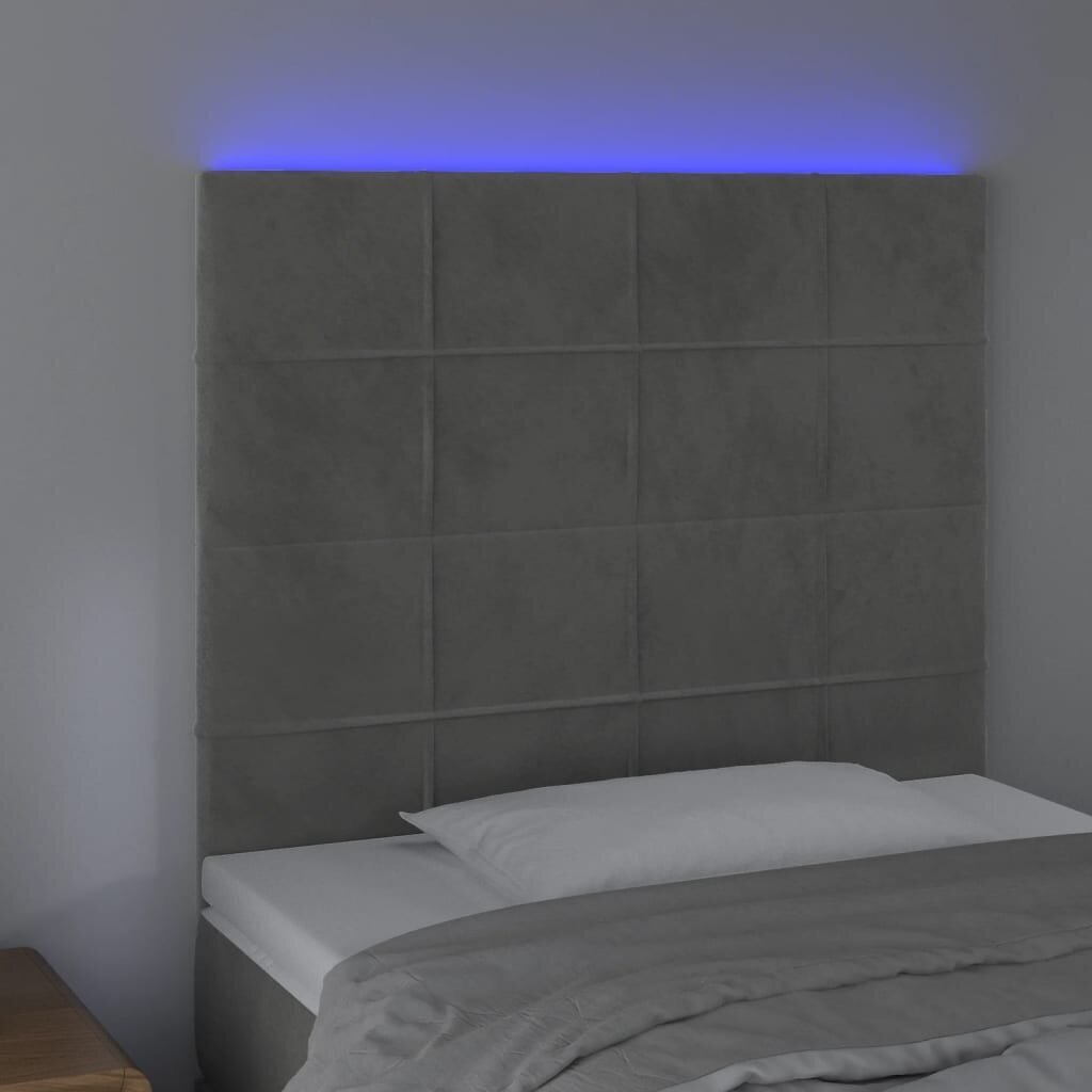 vidaXL gultas galvgalis ar LED, 100x5x118/128 cm, gaiši pelēks samts цена и информация | Gultas | 220.lv