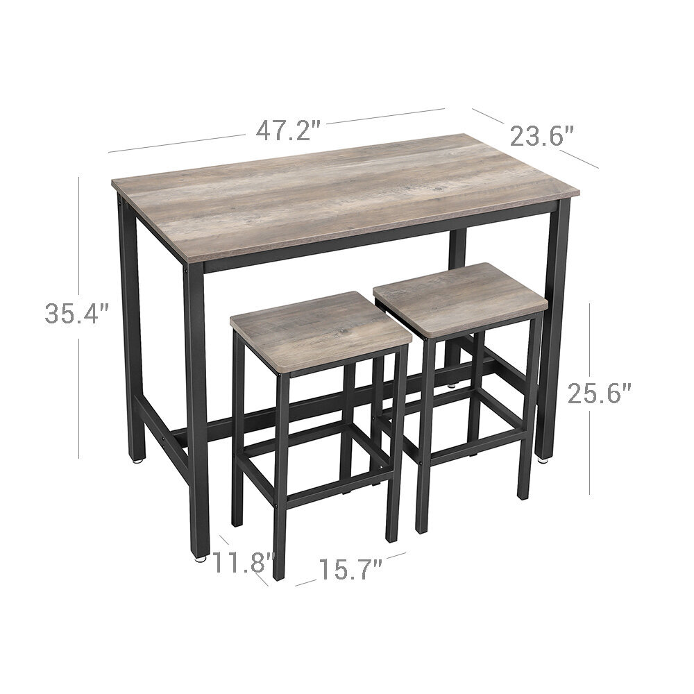 Bāra galdu un krēslu komplekts Greige 120 x 60 x 90 cm., pelēks/melns cena un informācija | Ēdamistabas komplekti | 220.lv