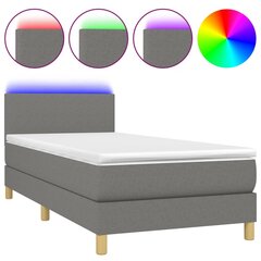 vidaXL atsperu gulta ar matraci, LED, tumši pelēks audums, 100x200 cm cena un informācija | Gultas | 220.lv