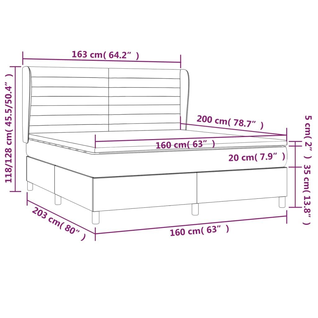 vidaXL atsperu gulta ar matraci, tumši brūns, 160x200 cm, audums cena un informācija | Gultas | 220.lv