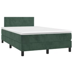 vidaXL atsperu gulta ar matraci, LED, tumši zaļš samts, 120x200 cm cena un informācija | Gultas | 220.lv