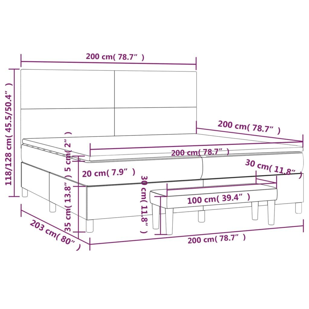 vidaXL atsperu gulta ar matraci, pelēka, 200x200 cm, mākslīgā āda cena un informācija | Gultas | 220.lv