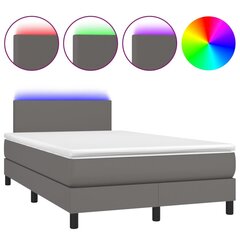 vidaXL atsperu gulta ar matraci, LED, pelēka, 120x200 cm, mākslīgā āda cena un informācija | Gultas | 220.lv