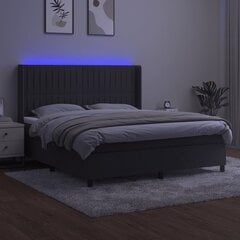 vidaXL atsperu gulta ar matraci, LED, tumši pelēks samts, 180x200 cm cena un informācija | Gultas | 220.lv
