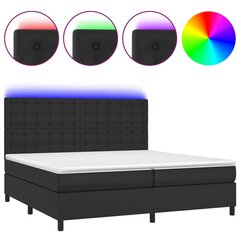 vidaXL atsperu gulta ar matraci, LED, melna, 200x200 cm, mākslīgā āda cena un informācija | Gultas | 220.lv