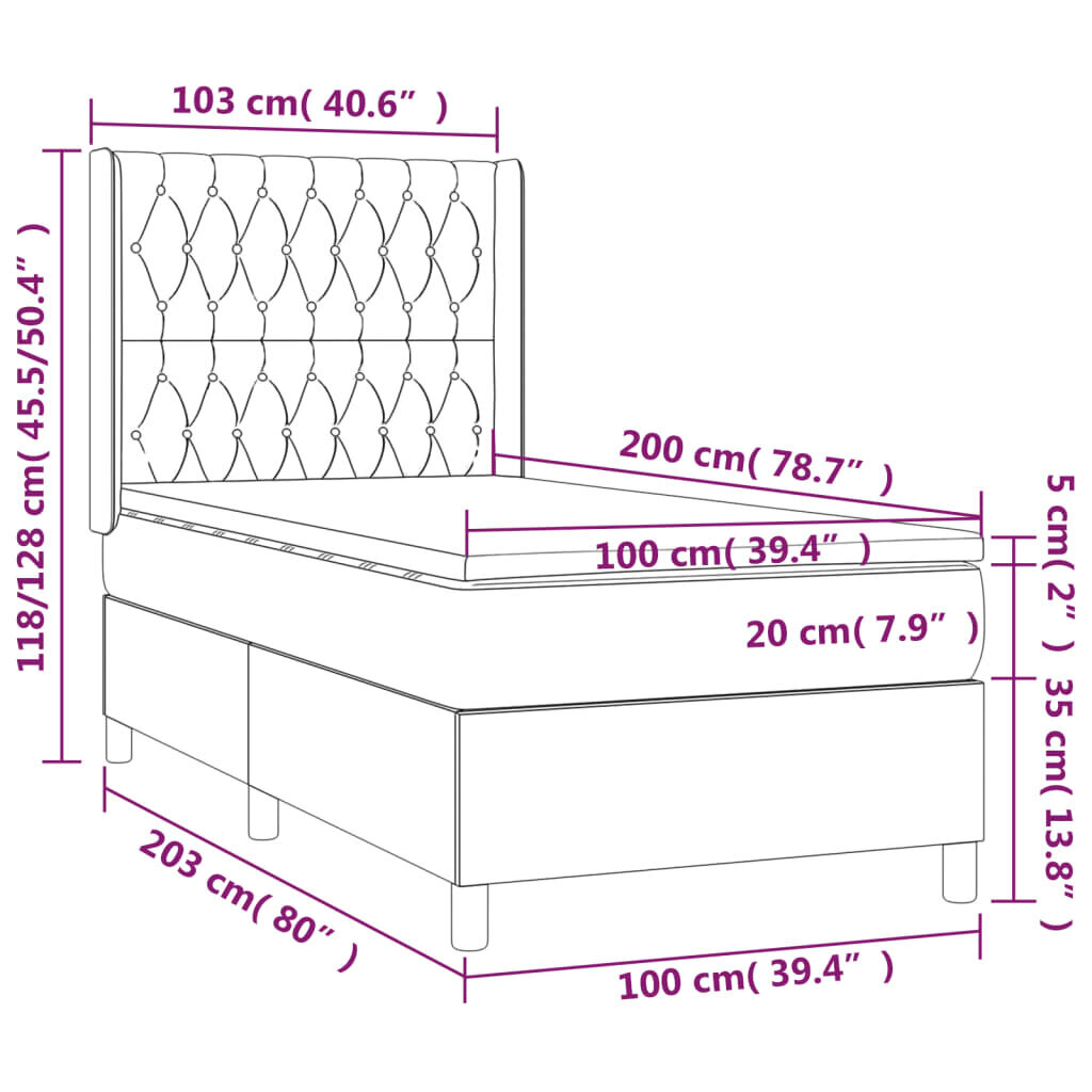 vidaXL atsperu gulta ar matraci, LED, tumši brūns audums, 100x200 cm cena un informācija | Gultas | 220.lv