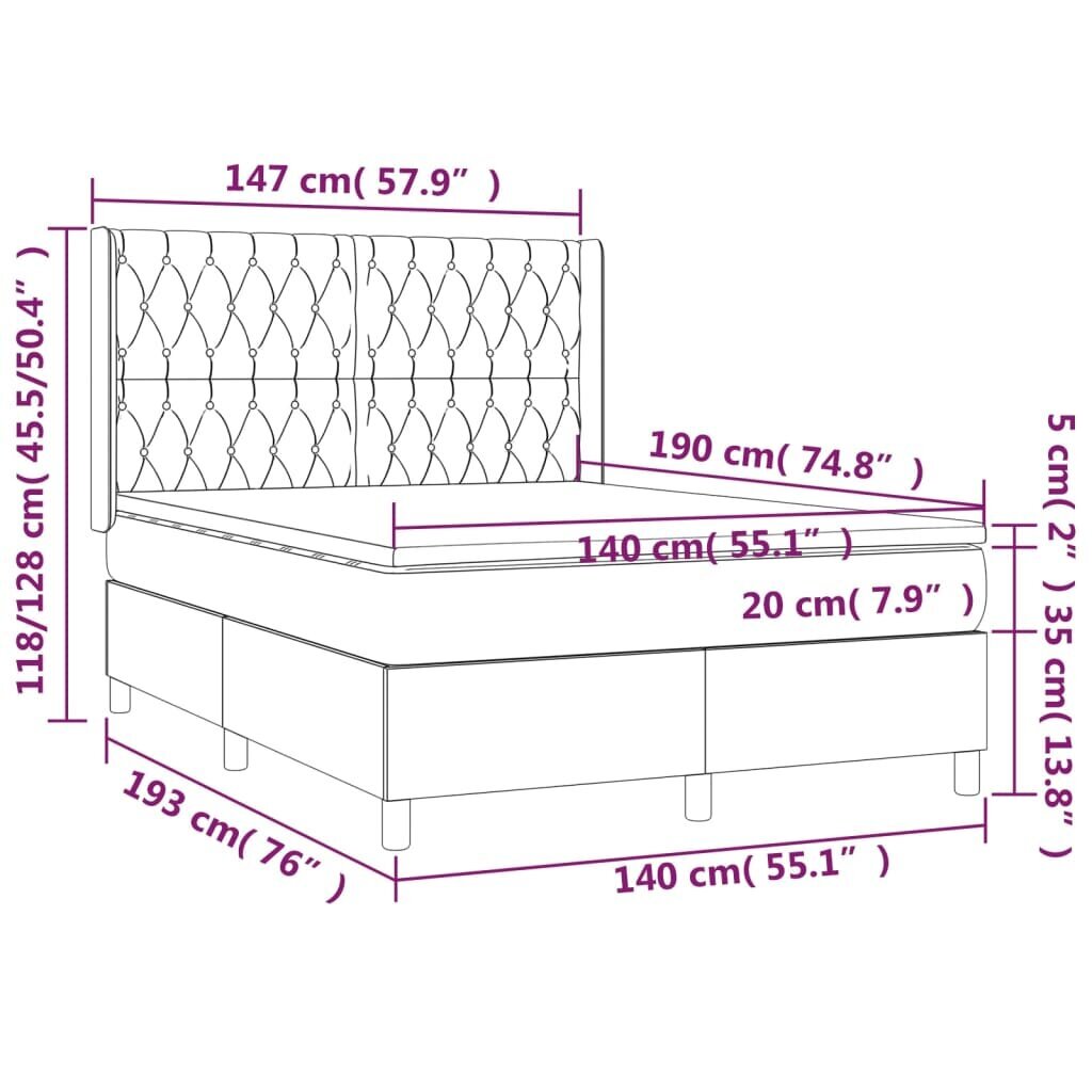 vidaXL atsperu gulta ar matraci, LED, gaiši pelēks audums, 140x190 cm cena un informācija | Gultas | 220.lv