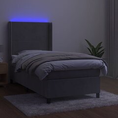 vidaXL atsperu gulta ar matraci, LED, gaiši pelēks samts, 90x190 cm цена и информация | Кровати | 220.lv