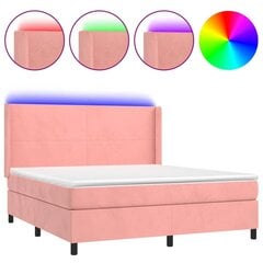 vidaXL atsperu gulta ar matraci, LED, rozā samts, 180x200 cm цена и информация | Кровати | 220.lv