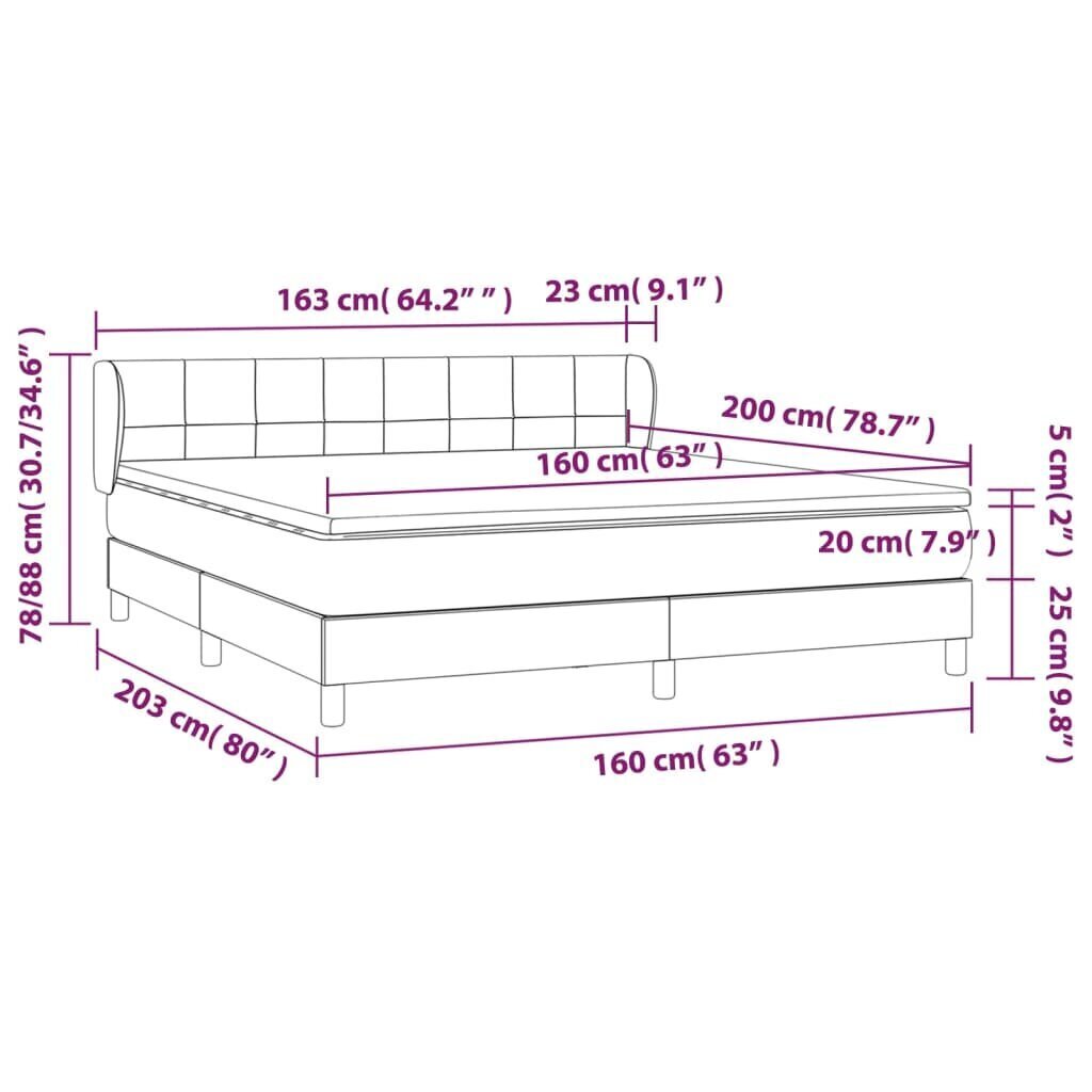 vidaXL atsperu gulta ar matraci, krēmkrāsas, 160x200 cm, audums cena un informācija | Gultas | 220.lv