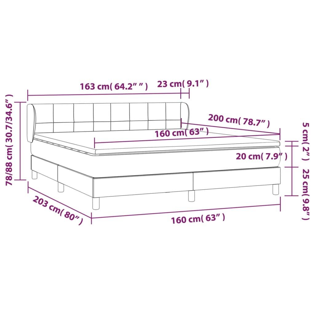 vidaXL atsperu gulta ar matraci, melns, 160x200 cm, audums cena un informācija | Gultas | 220.lv