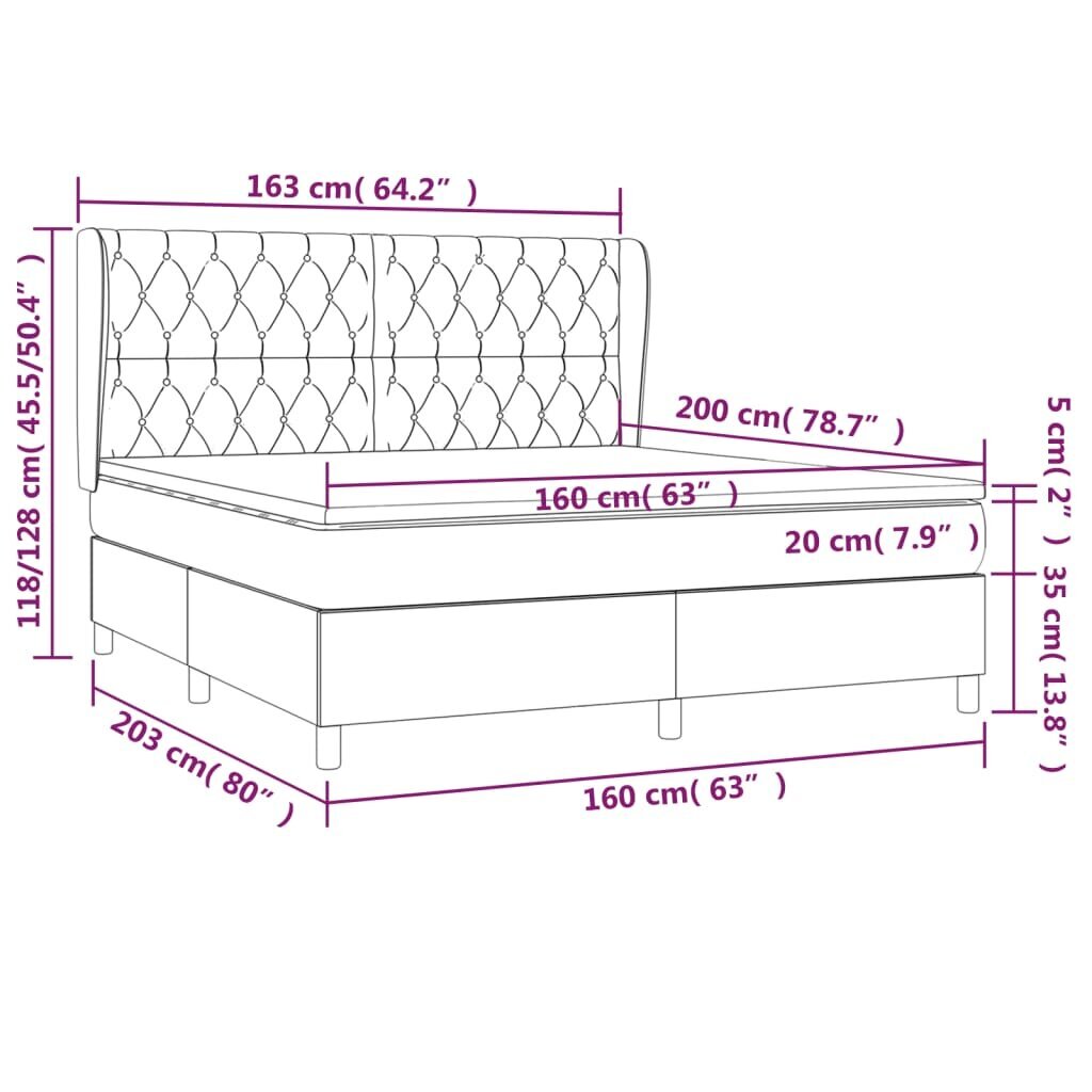 vidaXL atsperu gulta ar matraci, melns, 160x200 cm, audums cena un informācija | Gultas | 220.lv