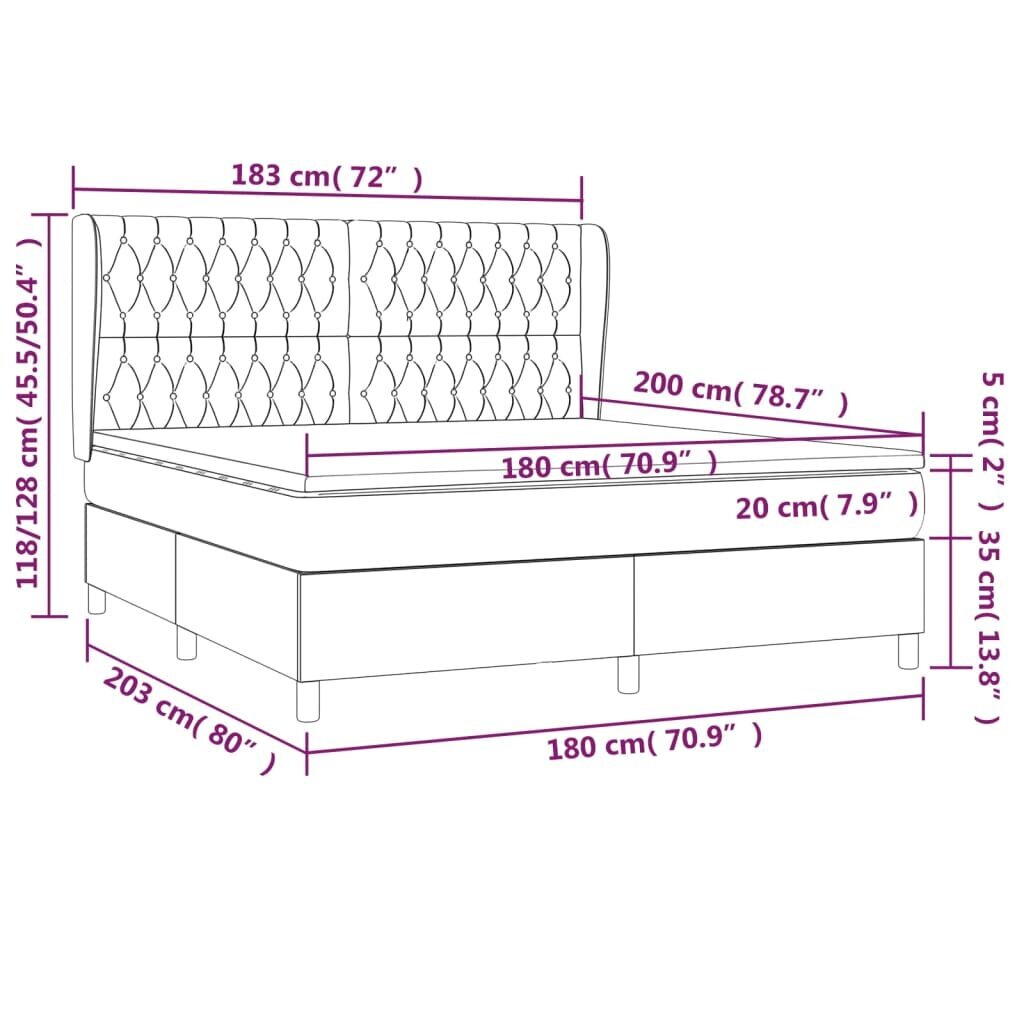 vidaXL atsperu gulta ar matraci, melns, 180x200 cm, audums цена и информация | Gultas | 220.lv